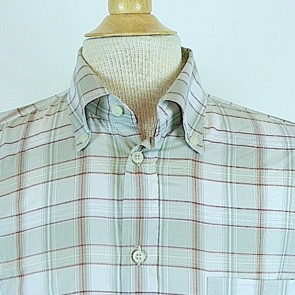 ERMENEGILDO ZEGNA plaid cream red tan button down collar cotton SHIRT M - Picture 1 of 5